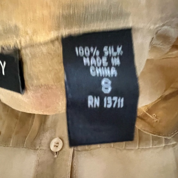 Ideology Vintage 100% Silk Gold Sheer Pintuck Button-Down Blouse - Small - Flaw - Picture 4 of 12